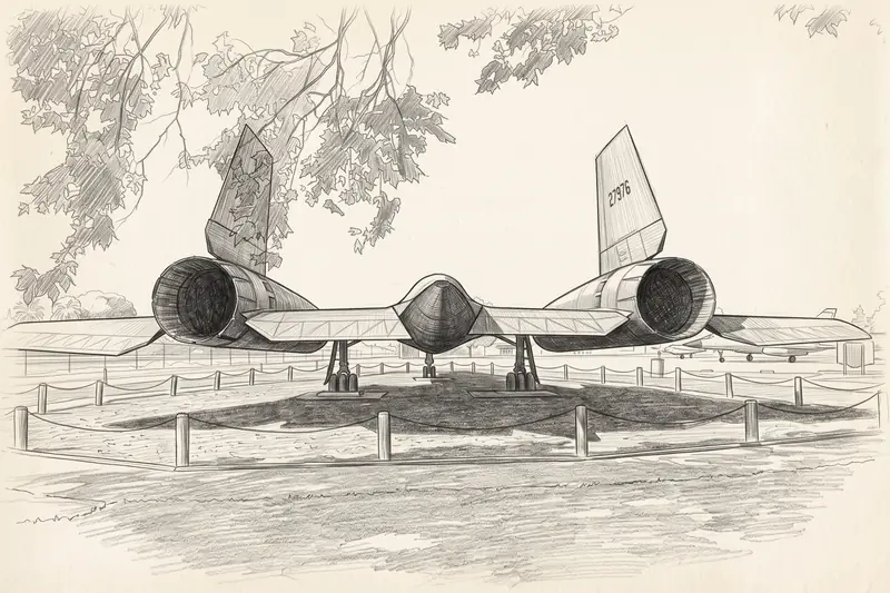 Pencil drawing of Lockheed SR-71 Blackbird, Castle Air Museum, Atwater.