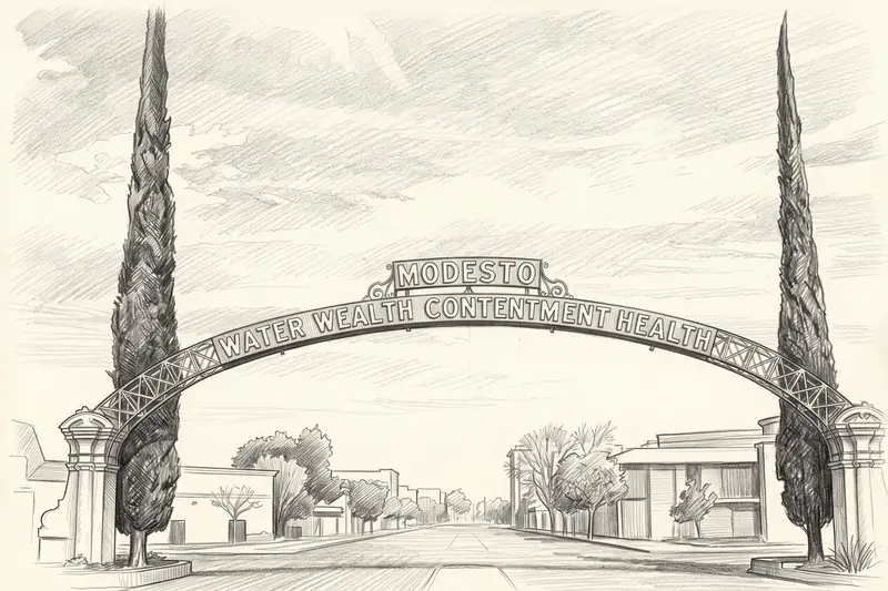 Pencil drawing of Modesto Arch, Modesto.